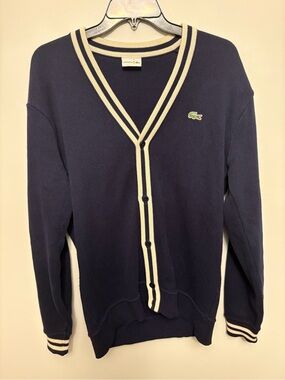 Lacoste Golf Cardigan Pullover Men’s Classic Long Sleeve Size 5 Large Navy White